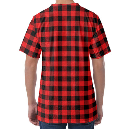Red And Black Buffalo Plaid Print Men's Velvet T-Shirt