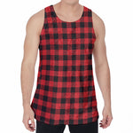 Red And Black Buffalo Plaid Print Men's Velvet Tank Top
