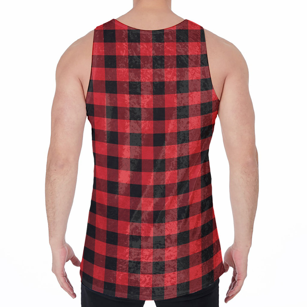 Red And Black Buffalo Plaid Print Men's Velvet Tank Top