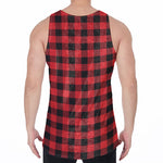 Red And Black Buffalo Plaid Print Men's Velvet Tank Top