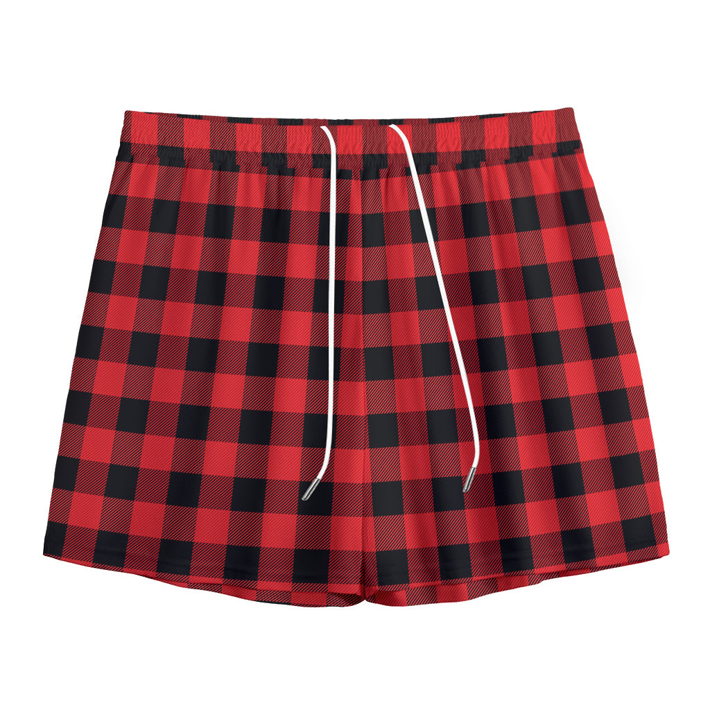Red And Black Buffalo Plaid Print Mesh Shorts