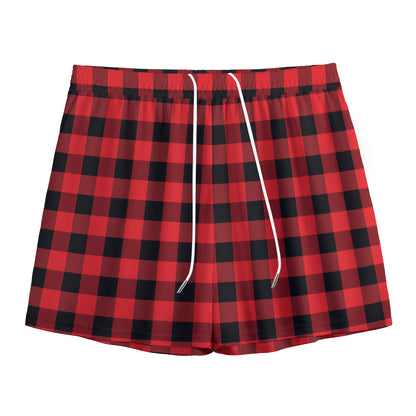 Red And Black Buffalo Plaid Print Mesh Shorts