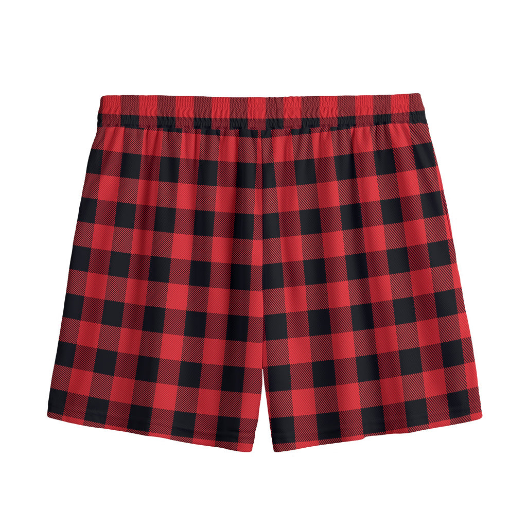 Red And Black Buffalo Plaid Print Mesh Shorts