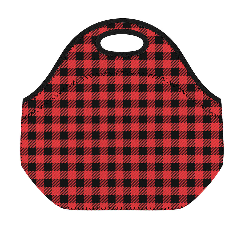 Red And Black Buffalo Plaid Print Neoprene Lunch Bag