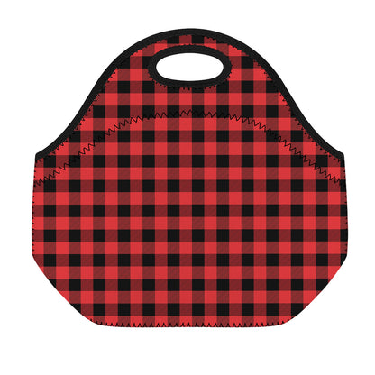Red And Black Buffalo Plaid Print Neoprene Lunch Bag