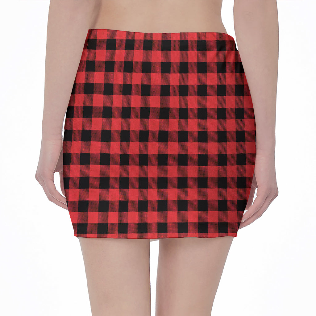 Red And Black Buffalo Plaid Print Pencil Mini Skirt