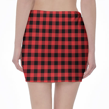 Red And Black Buffalo Plaid Print Pencil Mini Skirt