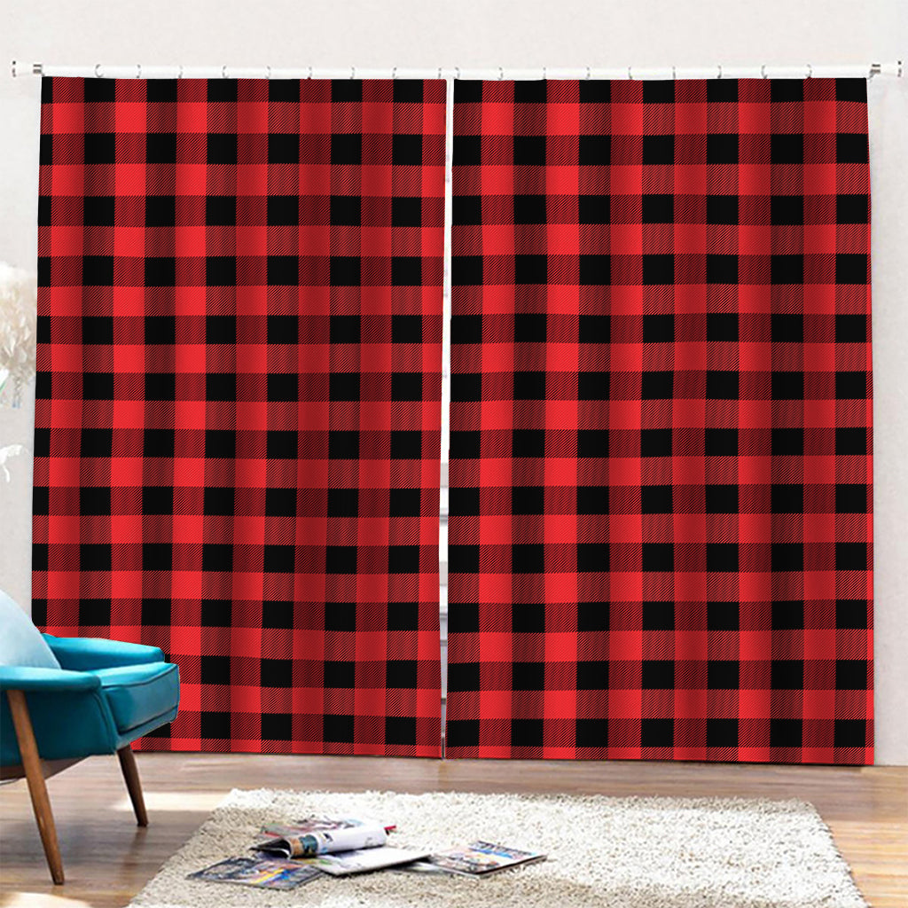Red And Black Buffalo Plaid Print Pencil Pleat Curtains