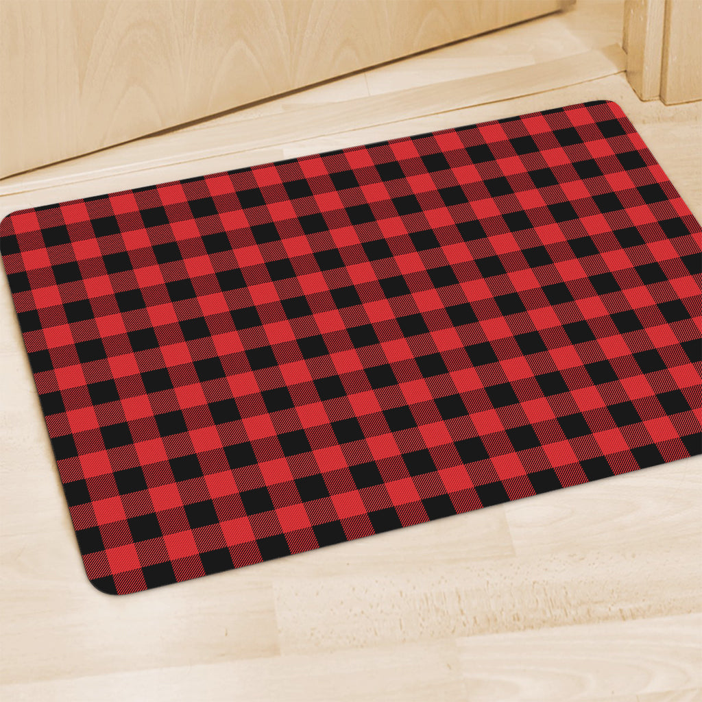 Red And Black Buffalo Plaid Print Polyester Doormat
