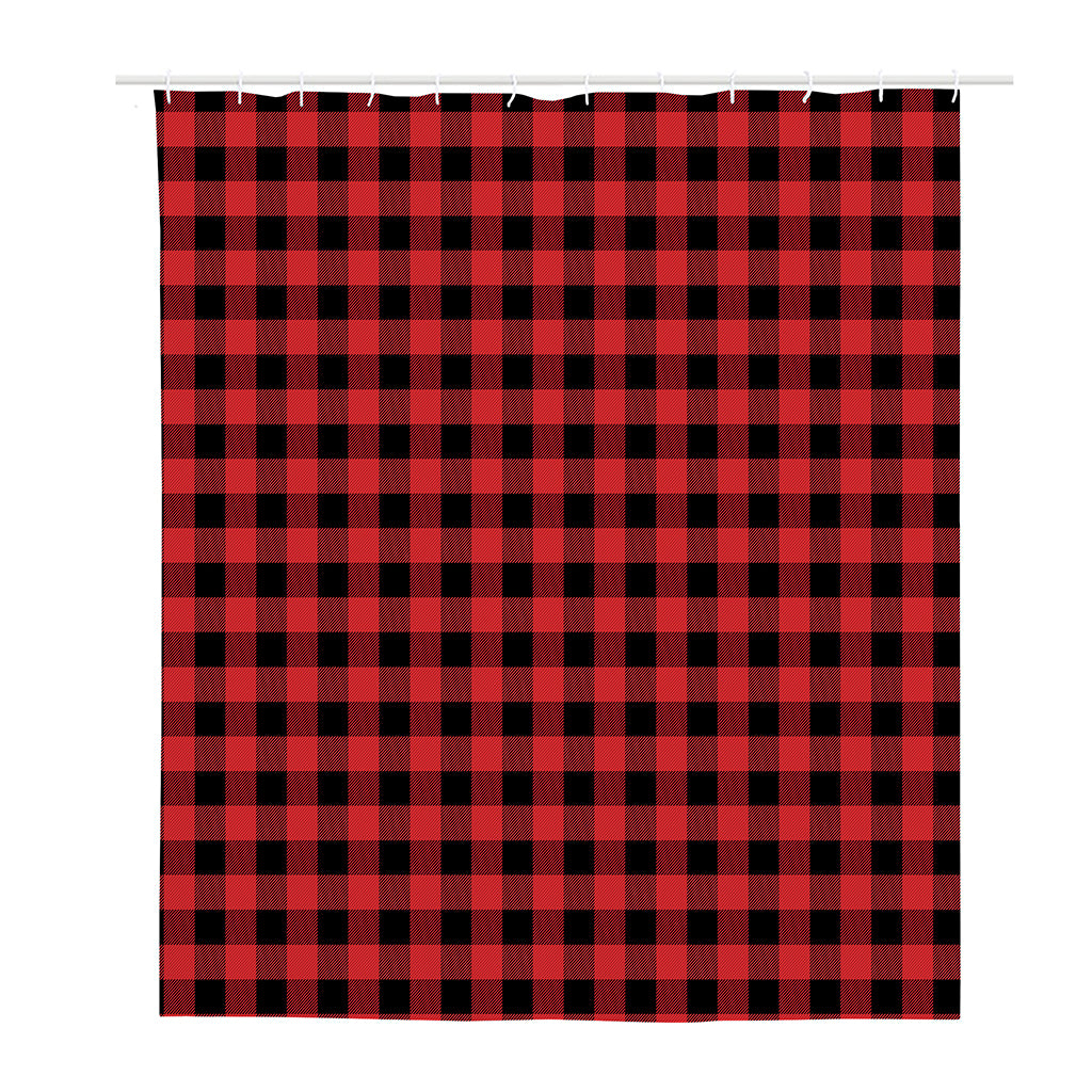Red And Black Buffalo Plaid Print Polyester Shower Curtain