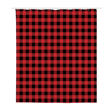 Red And Black Buffalo Plaid Print Polyester Shower Curtain