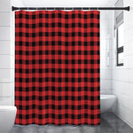 Red And Black Buffalo Plaid Print Premium Shower Curtain