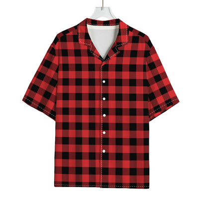 Red And Black Buffalo Plaid Print Rayon Hawaiian Shirt