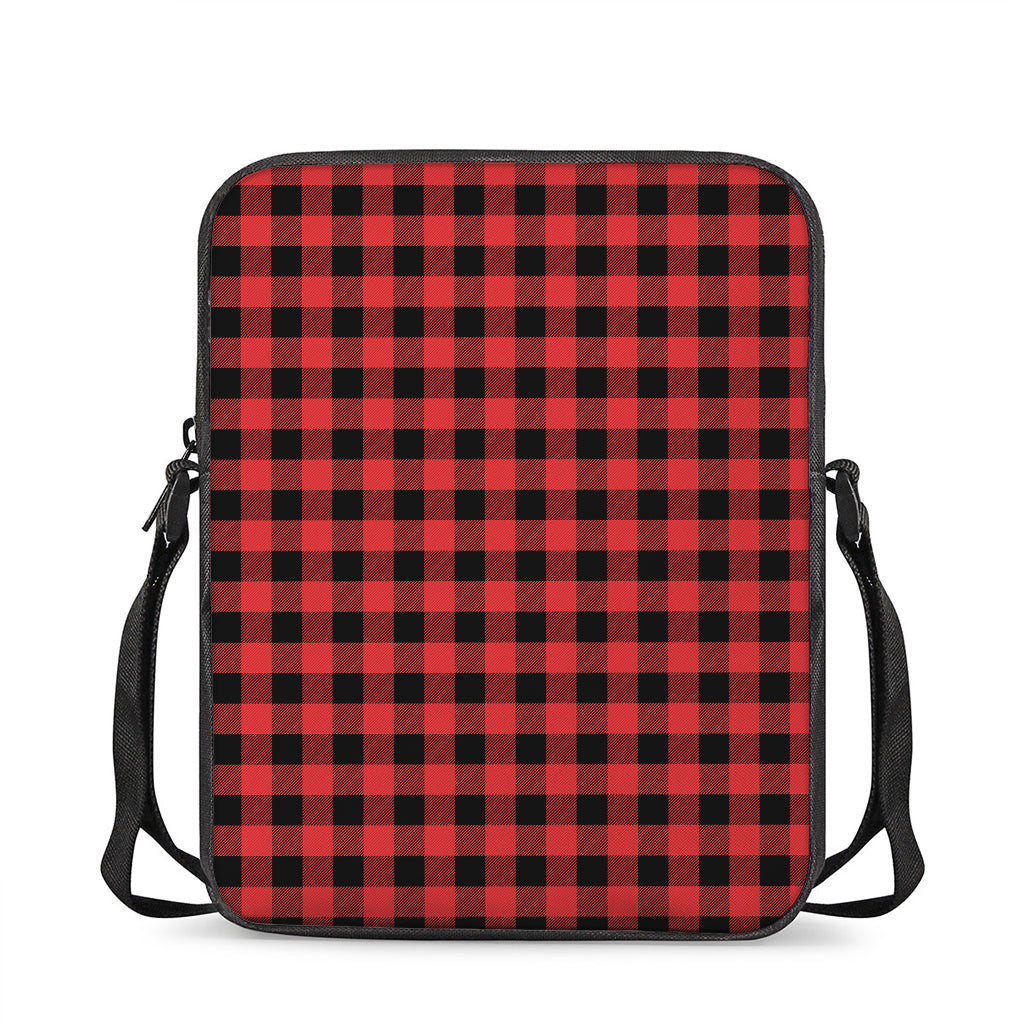Red And Black Buffalo Plaid Print Rectangular Crossbody Bag