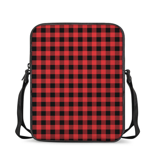 Red And Black Buffalo Plaid Print Rectangular Crossbody Bag