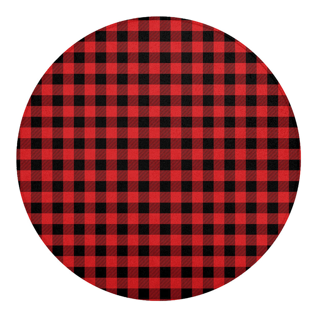 Red And Black Buffalo Plaid Print Round Blanket