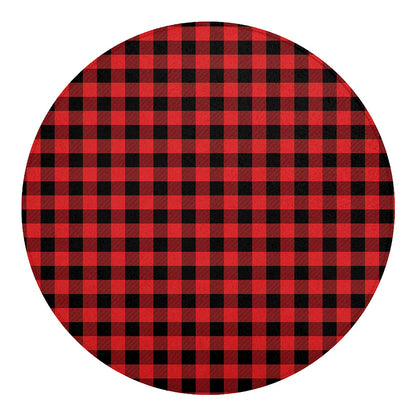 Red And Black Buffalo Plaid Print Round Blanket