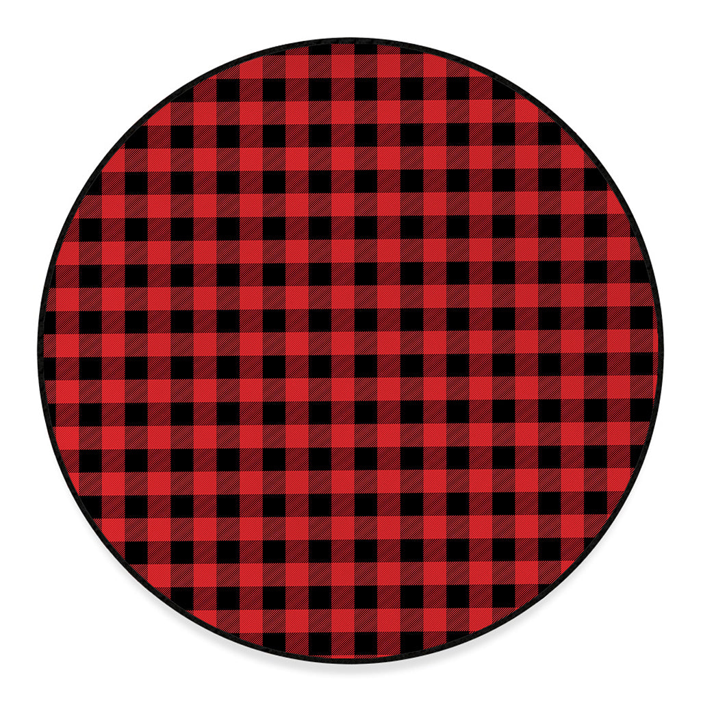 Red And Black Buffalo Plaid Print Round Floor Mat