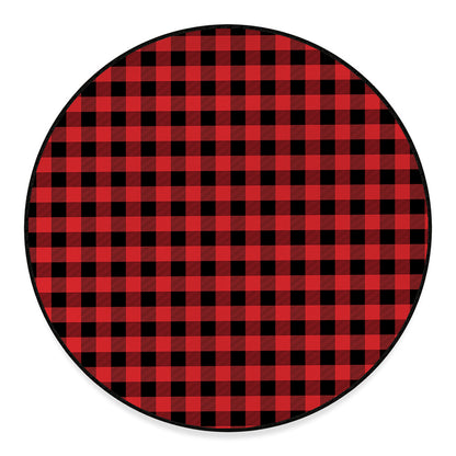 Red And Black Buffalo Plaid Print Round Floor Mat