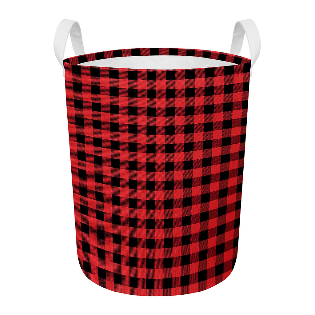 Red And Black Buffalo Plaid Print Round Laundry Basket