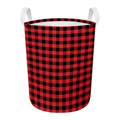 Red And Black Buffalo Plaid Print Round Laundry Basket