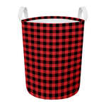 Red And Black Buffalo Plaid Print Round Laundry Basket