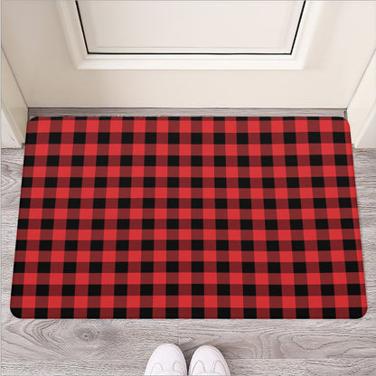 Red And Black Buffalo Plaid Print Rubber Doormat