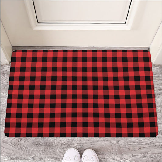 Red And Black Buffalo Plaid Print Rubber Doormat