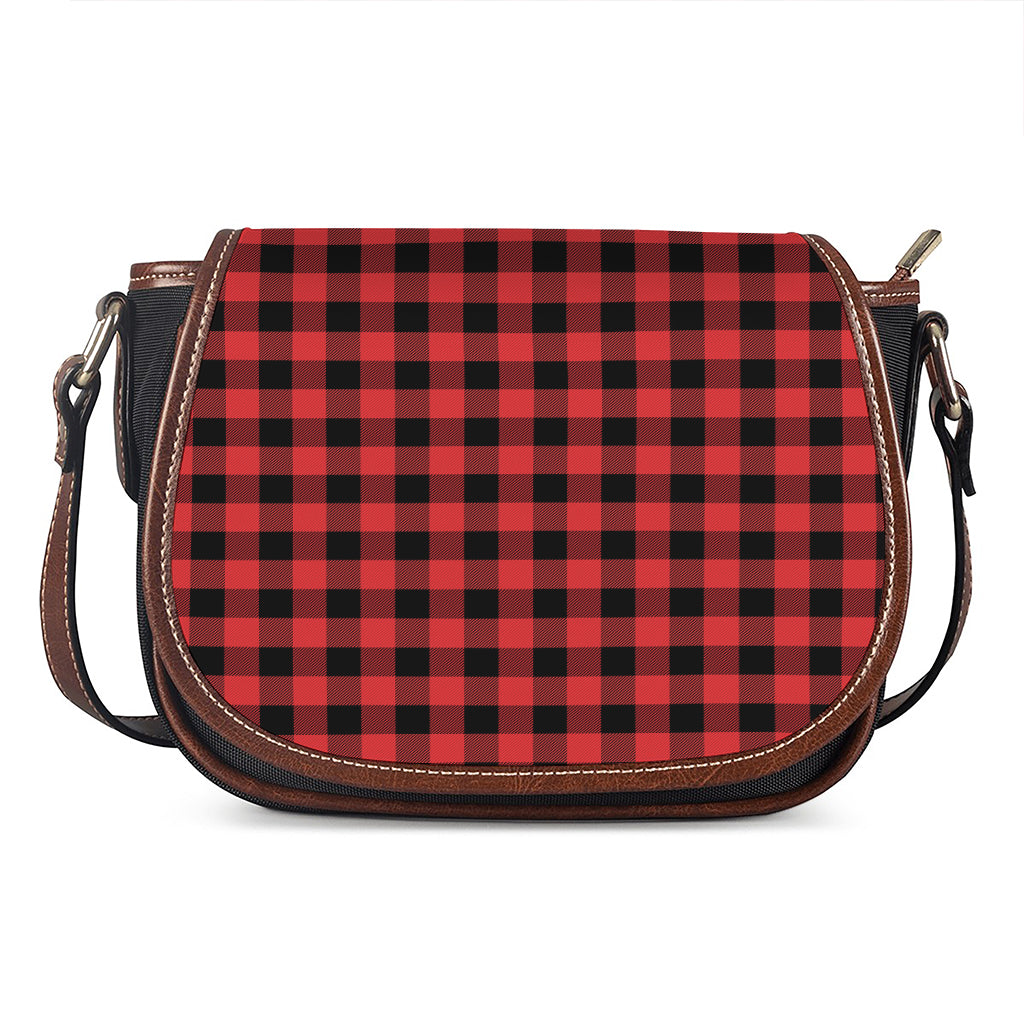 Red And Black Buffalo Plaid Print Saddle Bag