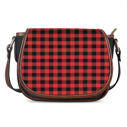 Red And Black Buffalo Plaid Print Saddle Bag