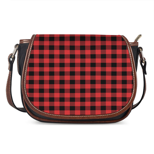 Red And Black Buffalo Plaid Print Saddle Bag