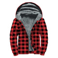 Red And Black Buffalo Plaid Print Sherpa Lined Zip Up Hoodie