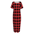 Red And Black Buffalo Plaid Print Short Sleeve Long Nightdress