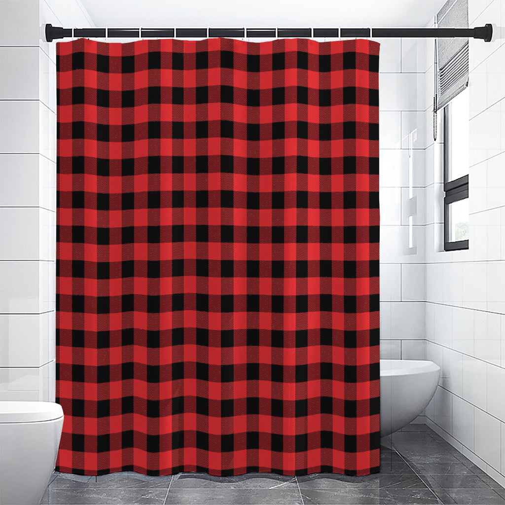 Red And Black Buffalo Plaid Print Shower Curtain