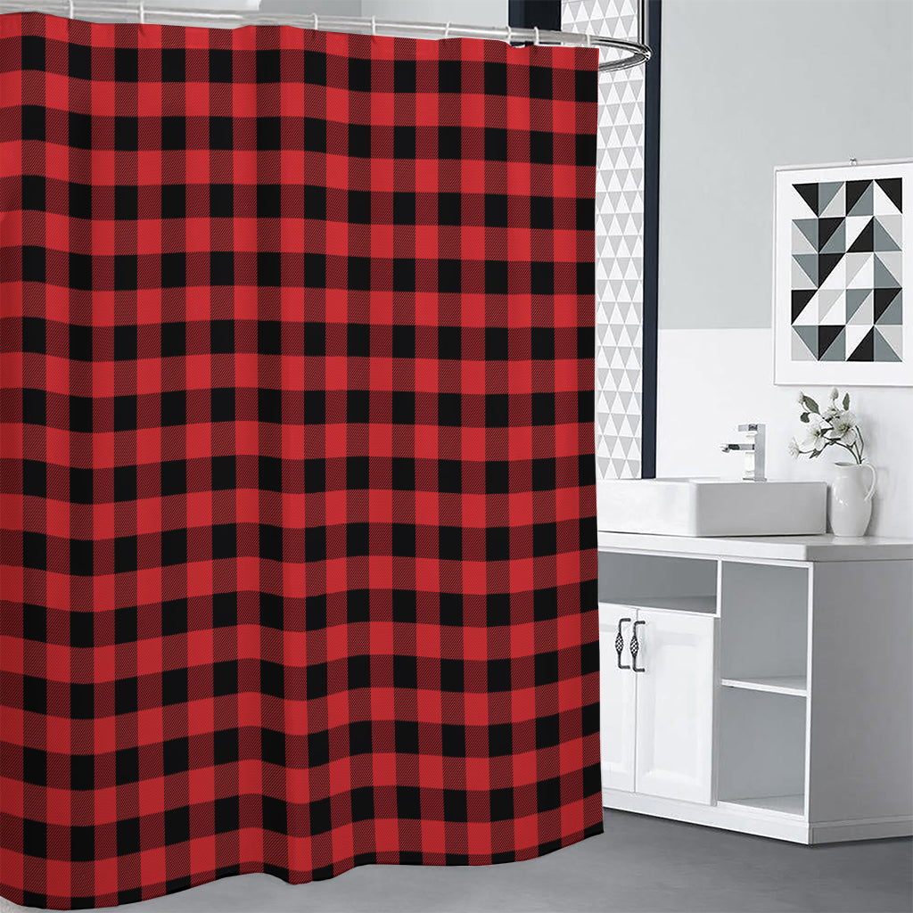Red And Black Buffalo Plaid Print Shower Curtain