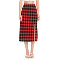 Red And Black Buffalo Plaid Print Side Slit Midi Skirt