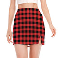 Red And Black Buffalo Plaid Print Side Slit Mini Skirt