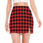 Red And Black Buffalo Plaid Print Side Slit Mini Skirt