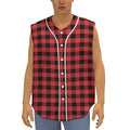 Red And Black Buffalo Plaid Print Sleeveless Baseball Jersey