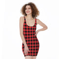Red And Black Buffalo Plaid Print Sleeveless Bodycon Dress