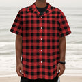 Red And Black Buffalo Plaid Print Textured Short Sleeve Shirt
