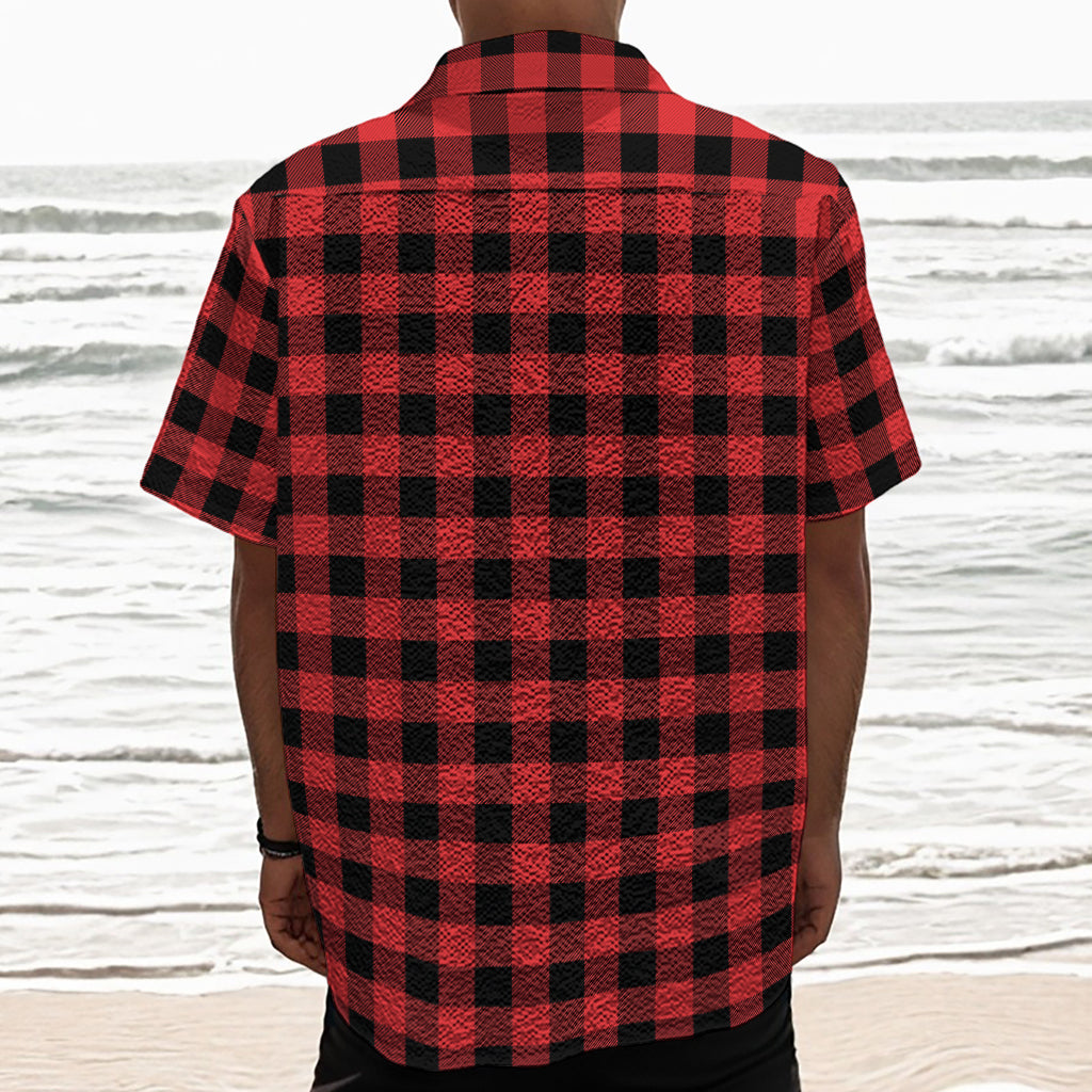 Red And Black Buffalo Plaid Print Textured Short Sleeve Shirt