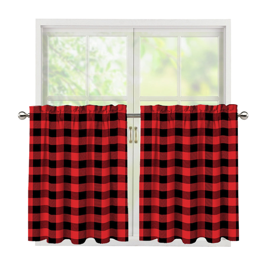 Red And Black Buffalo Plaid Print Tier Curtains