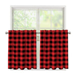 Red And Black Buffalo Plaid Print Tier Curtains