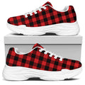 Red And Black Buffalo Plaid Print White Chunky Shoes