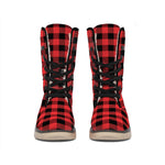 Red And Black Buffalo Plaid Print Winter Boots