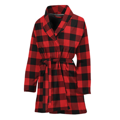 Red And Black Buffalo Plaid Print Women's Bathrobe