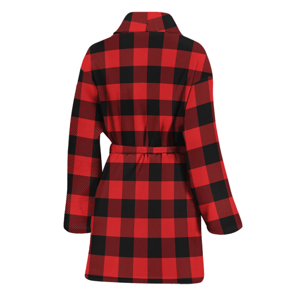 Red And Black Buffalo Plaid Print Women's Bathrobe