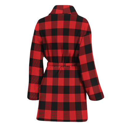 Red And Black Buffalo Plaid Print Women's Bathrobe