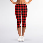 Red And Black Buffalo Plaid Print Women's Capri Leggings